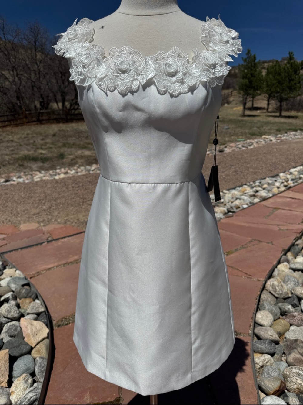 Adrianna Papell White Mikado Lace-Detail Cocktail Midi Dress